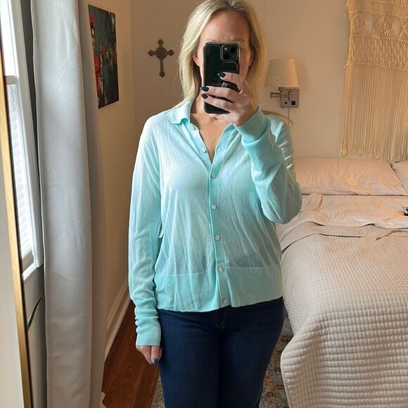 Vince Shirt‎ Womens XL Blue Collared Slim Fit Button Front Cotton Top - Picture 1 of 9